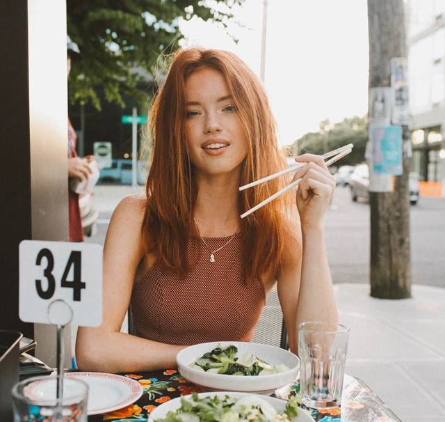 woman at a table